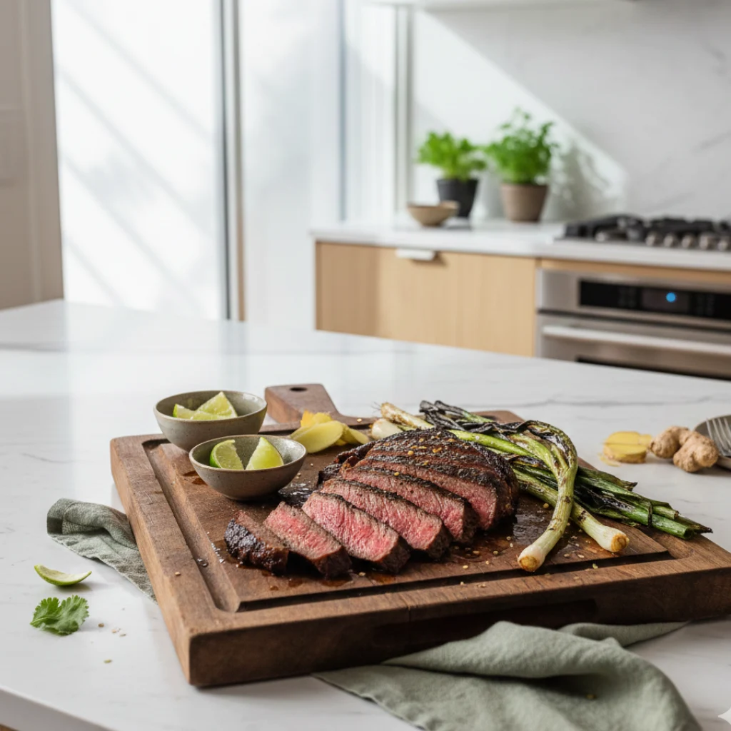Grilled Flank Steak with Charred Scallions