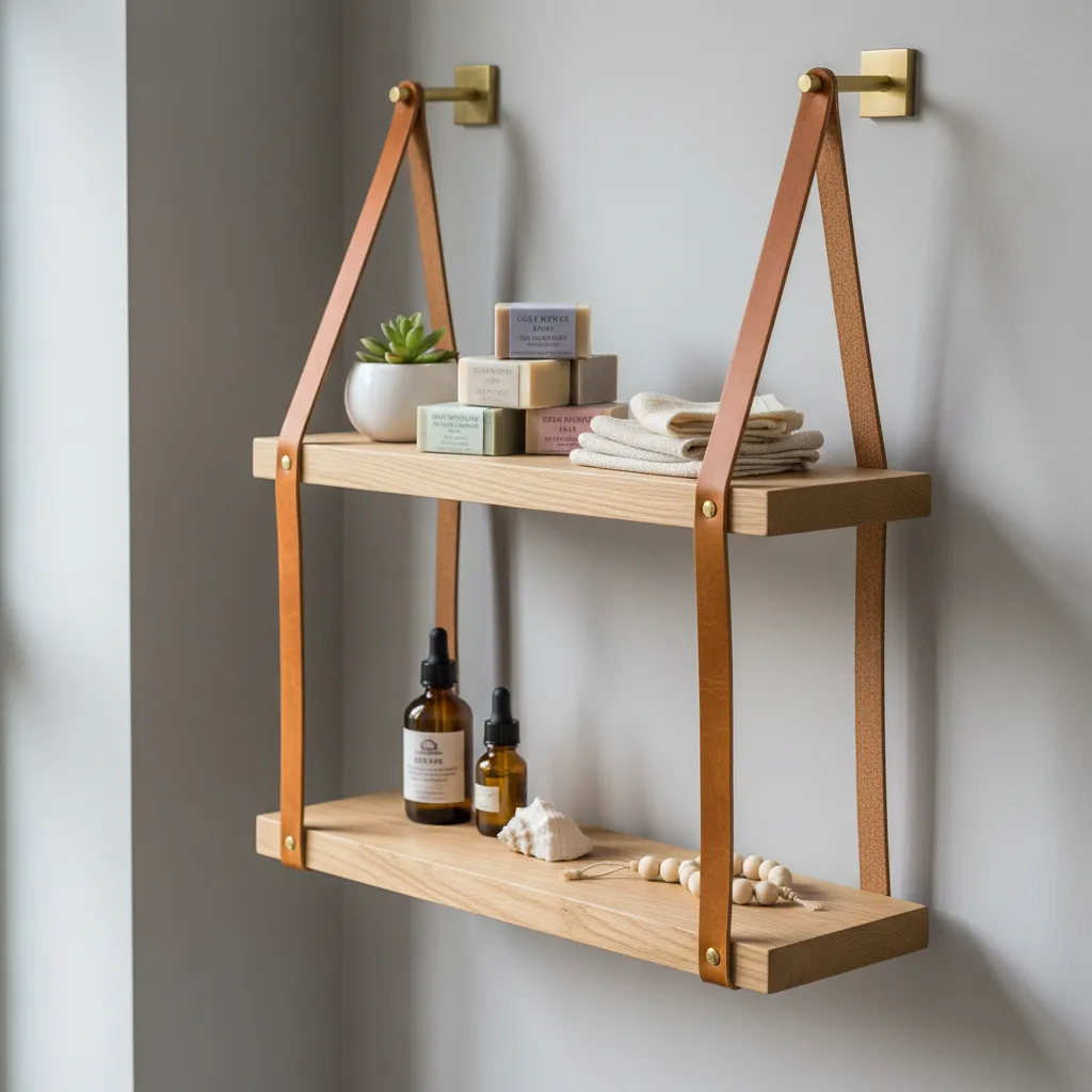 Leather Strap Floating Shelves