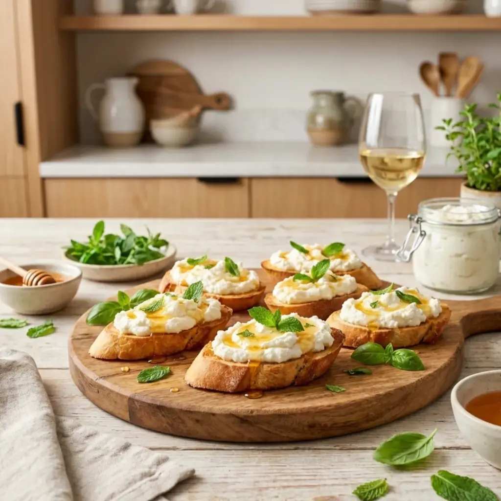 Whipped Ricotta Crostini with Honey and Herbs