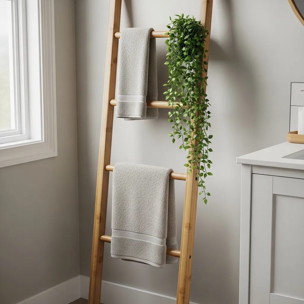A Bamboo Ladder for Towels and Vines