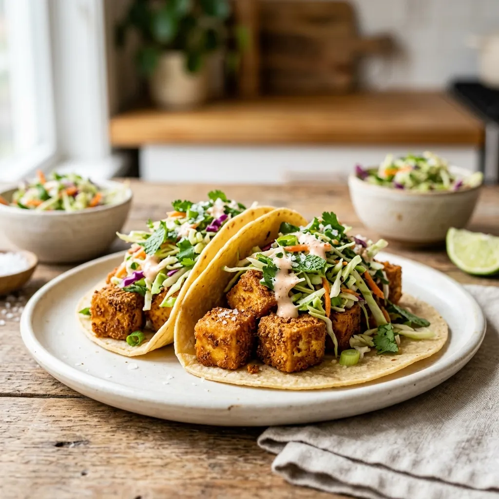Crispy Tofu Tacos with Lime Slaw