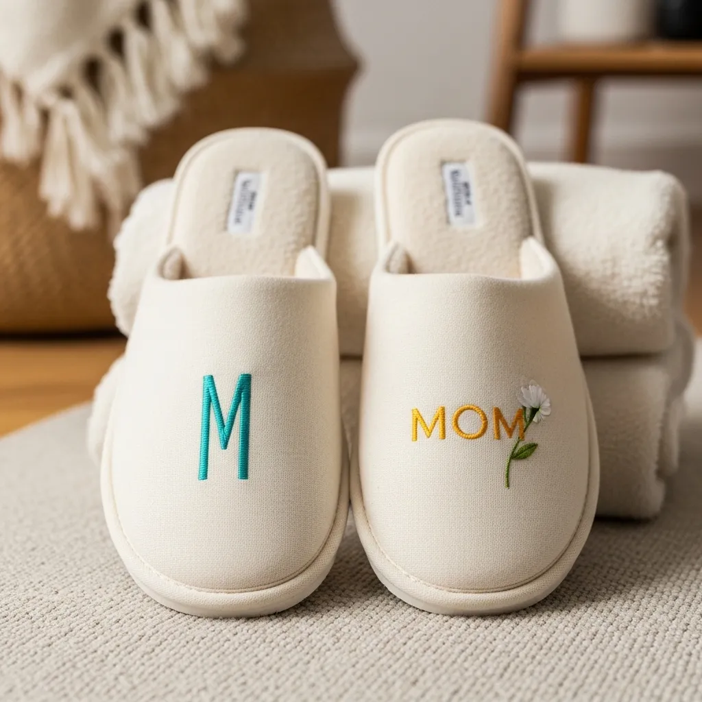 Mom's Spa" Embroidered Slippers