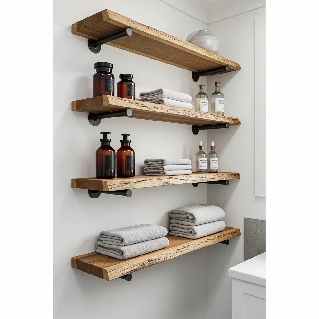 Open Wood Shelving with Raw Edges