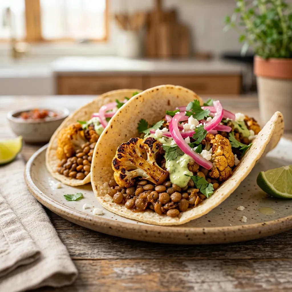 Roasted Cauliflower and Lentil Tacos