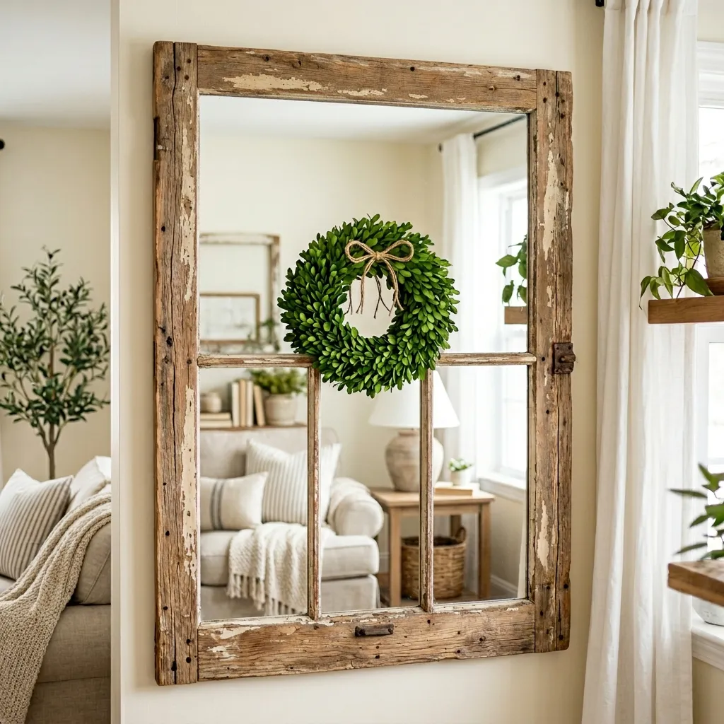 Rustic Window Frame Mirror