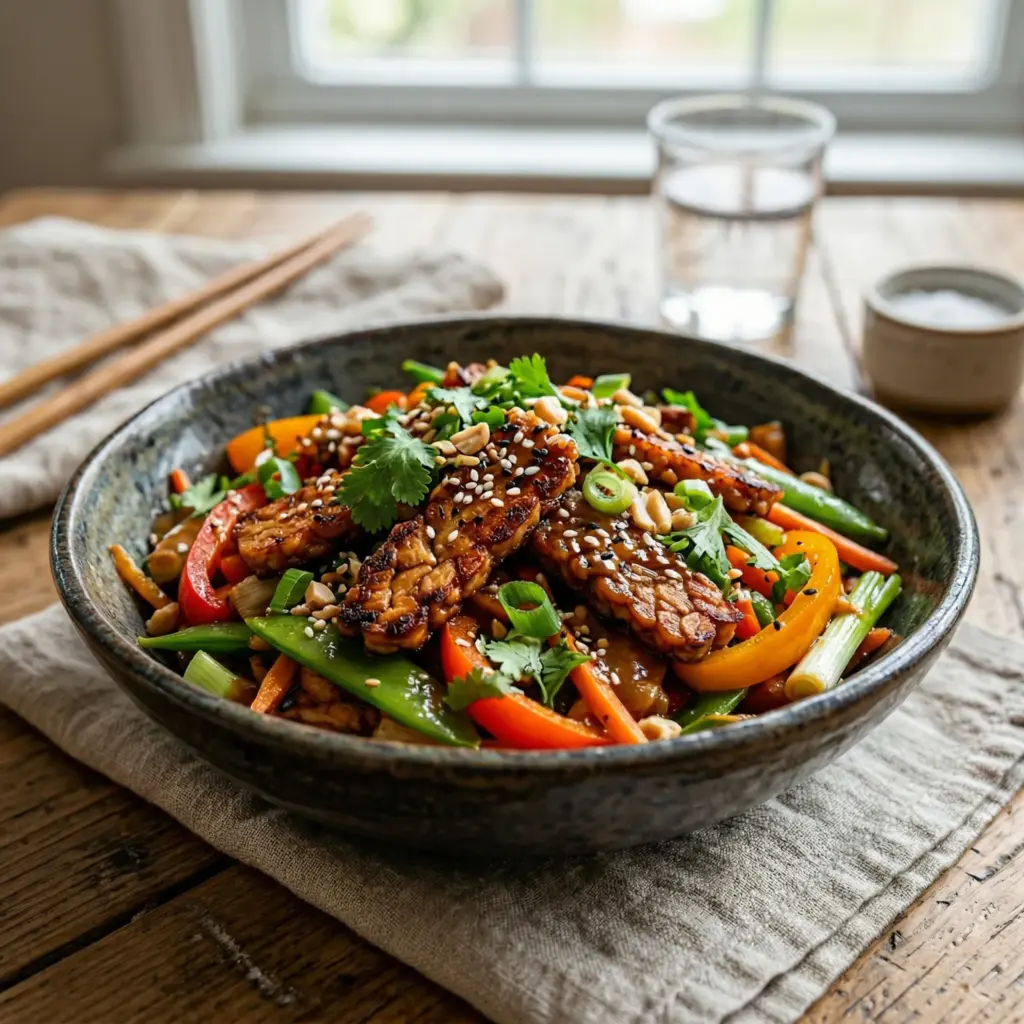 Tempeh Stir-Fry with Peanut Ginger Sauce