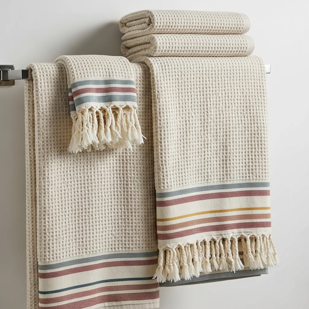 Waffle Weave Towels with Contrasting Borders