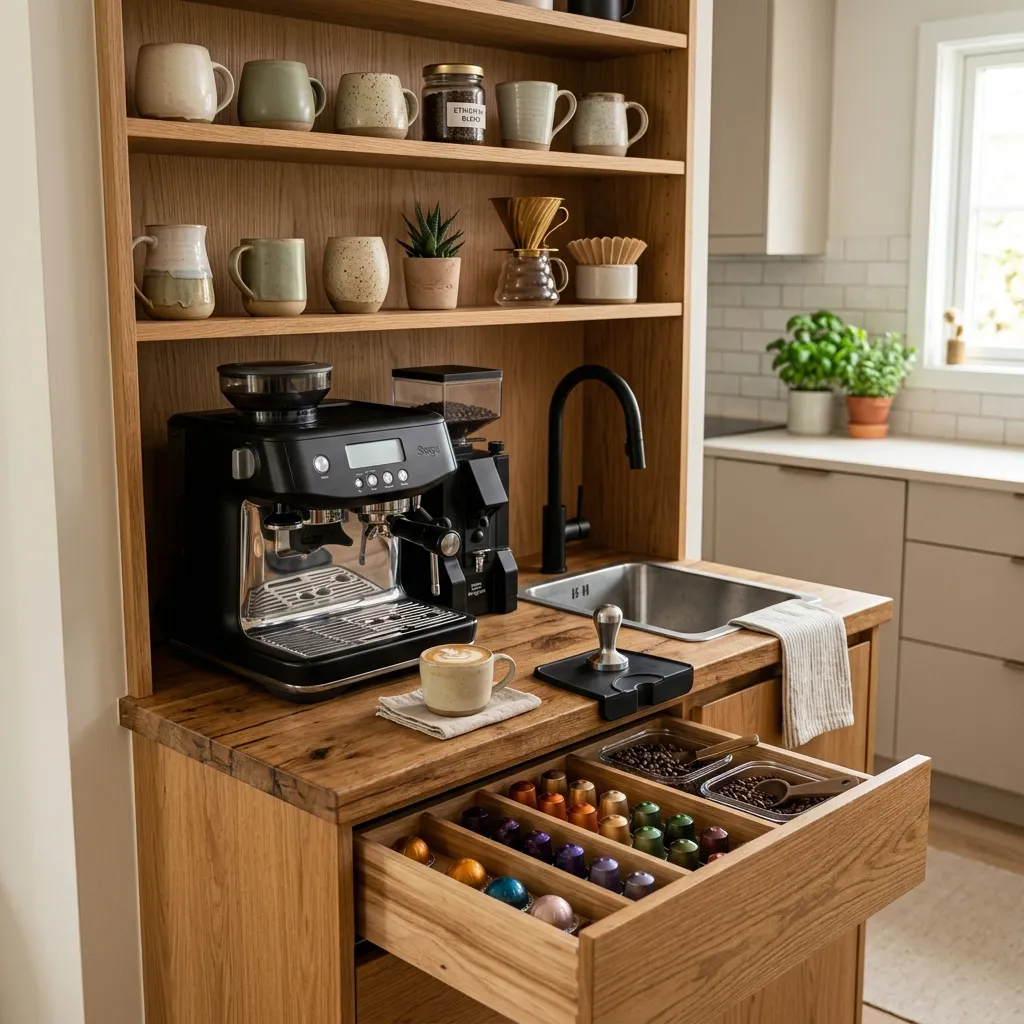 Hyper-realistic vertical interior photograph of a modern butler’s pantry designed to hide kitchen clutter, featuring deep countertop space with neatly tucked appliances (toaster, microwave, coffee machine), floor-to-ceiling shelving filled with organized jars, dishes, and storage containers, and integrated power outlets subtly visible along the backsplash; cabinetry in warm wood or soft neutral tones with clean, minimal design; focus closely on the countertop workspace and storage system, highlighting functionality and hidden organization (Butler’s Pantry concept); soft under-cabinet lighting adds warmth and depth, enhancing textures and creating a cozy, lived-in feel.
Pinterest-optimized slightly angled, close-up perspective from doorway view, creating depth and a “peek inside” effect; strong visual hierarchy, bolder contrast, and scroll-stopping clarity; composition emphasizes clean organization while subtly showing the idea of hidden mess control; background softly fades into a modern kitchen transition to enhance realism without distraction.
The image should evoke a sense of realism, comfort, and authenticity, resembling a carefully curated, real-life environment rather than a staged or overly polished look. Enhance to ultra-high definition (2560×1440 or higher) with perfect clarity, sharpness, and fine details; remove imperfections, noise, distortions, and AI artifacts; ensure smooth, natural lighting transitions, realistic depth and shadows; maintain high contrast with vibrant yet true-to-life colors; polished professional quality with crisp edges and no pixelation; seamless, organic composition with a modern, attractive Pinterest-style background.
Photography specifications: Shot on Canon EOS R, 50 mm F/1.8 lens, F/2.2, 1/200s, ISO 100, natural light, cinematic look, ultra HD, HDR, color correction and grading, 8K.
Framing: vertical composition, 1080×1080 (1:1 ratio), bright, modern aesthetic, ultra-clear, no text overlay, no people, no hands, focus tightly on the pantry workspace and storage system as the main subject, captured from the best Pinterest angle for maximum visual impact and virality.