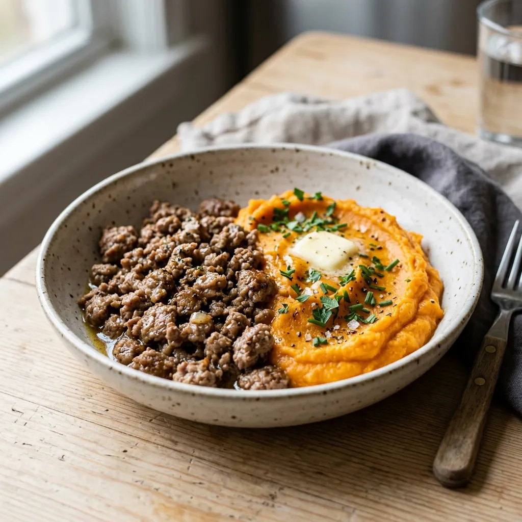 Lean Ground Turkey and Sweet Potato Mash