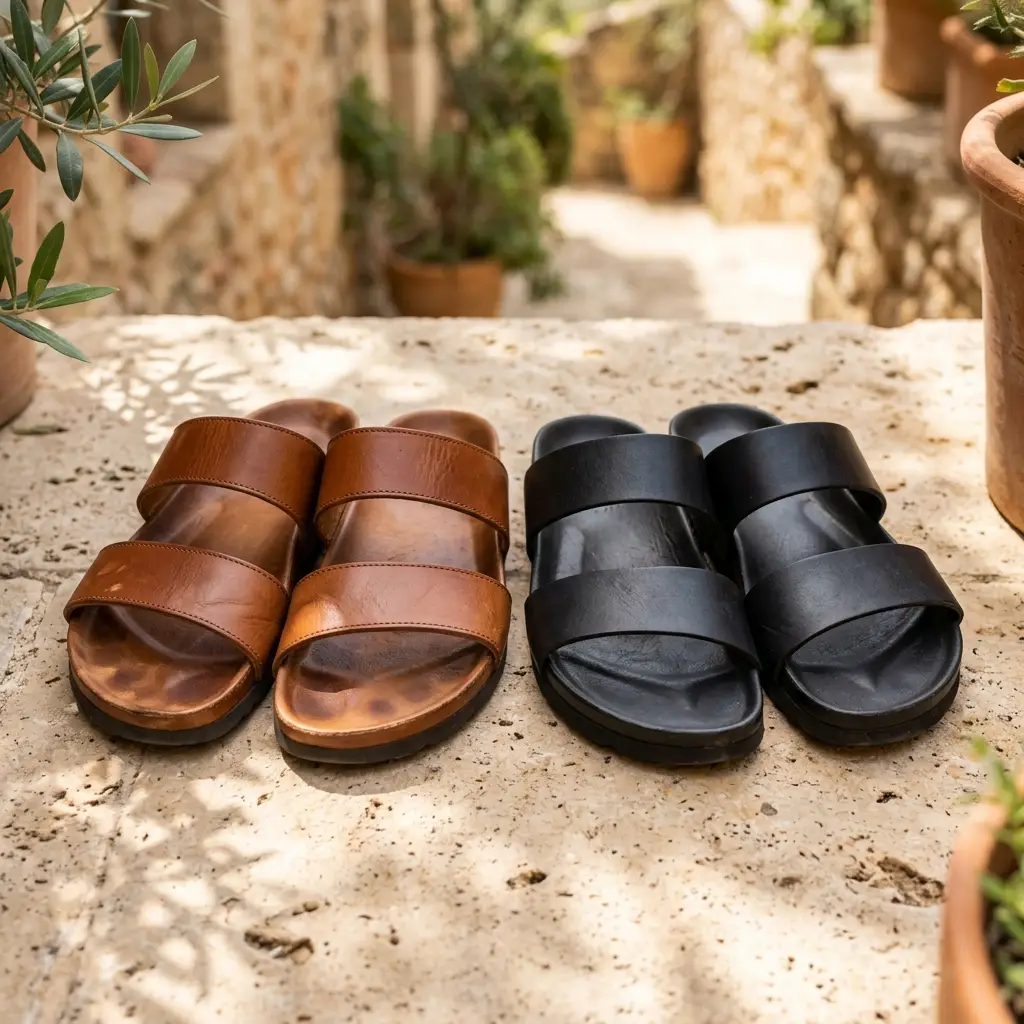 Leather Two-Strap Sandals