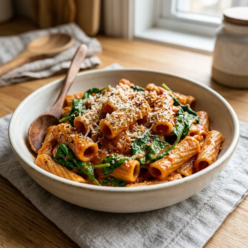 One-Pot Creamy Tomato and Spinach Pasta