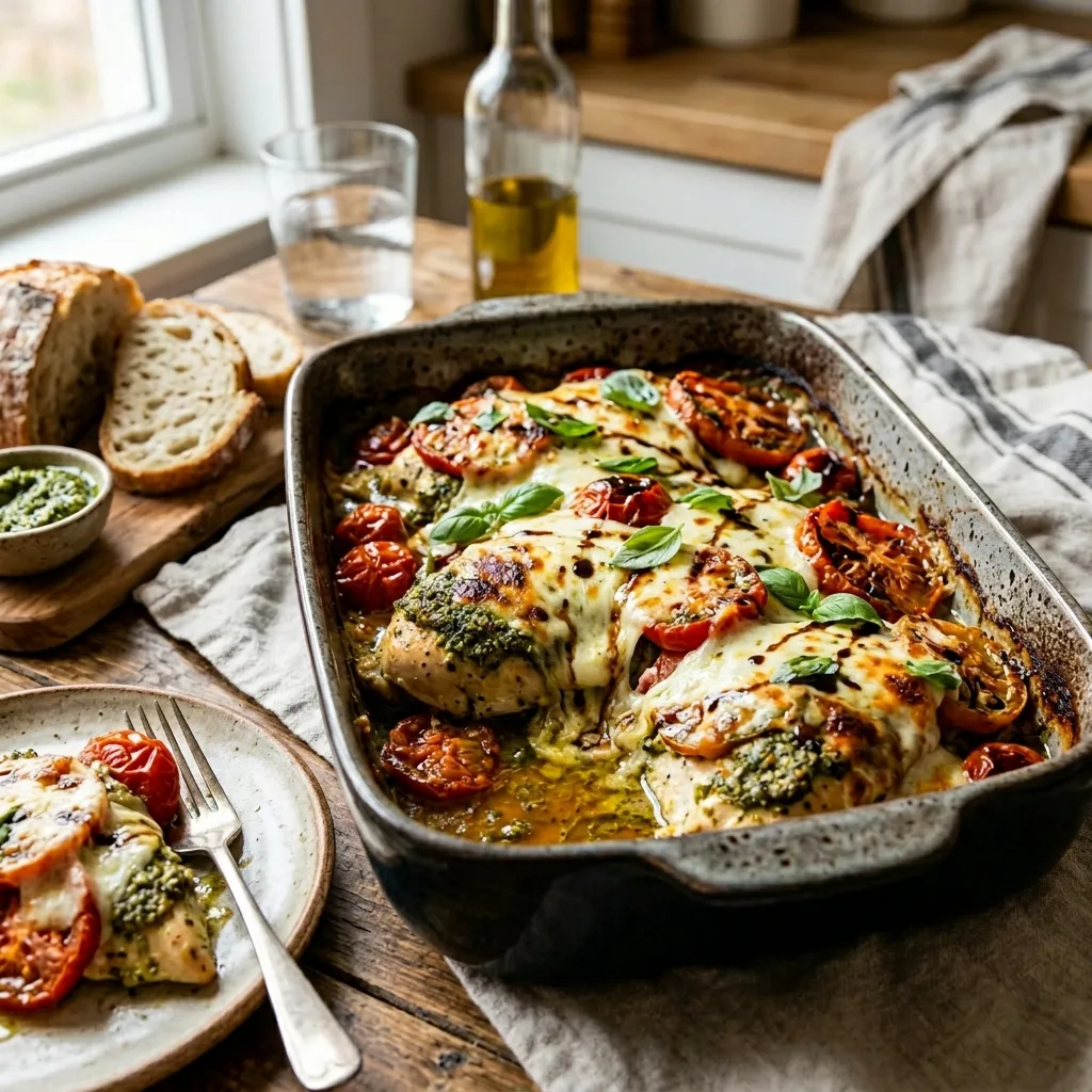 Pesto Chicken Caprese Bake
