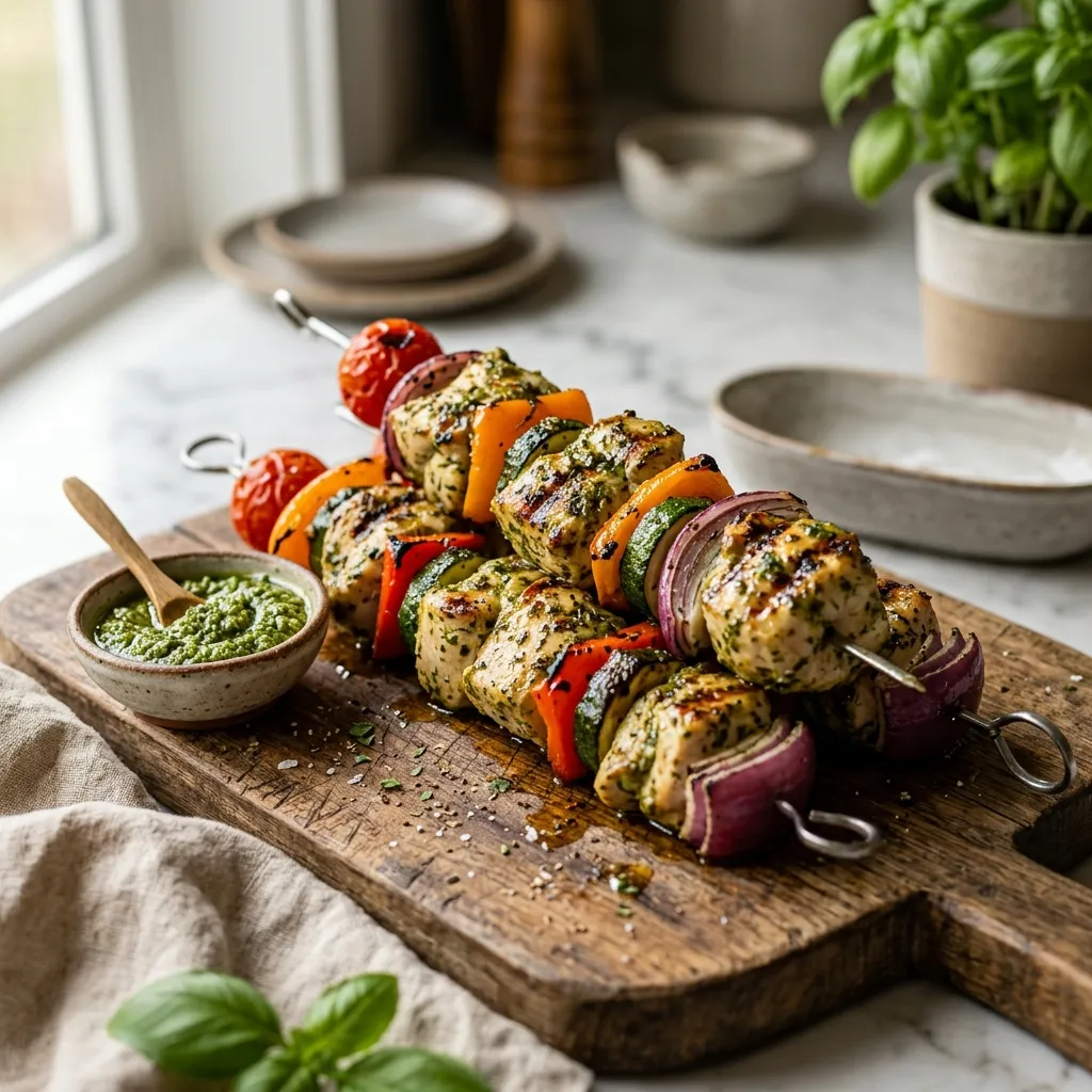 Pesto Chicken and Veggie Kebabs