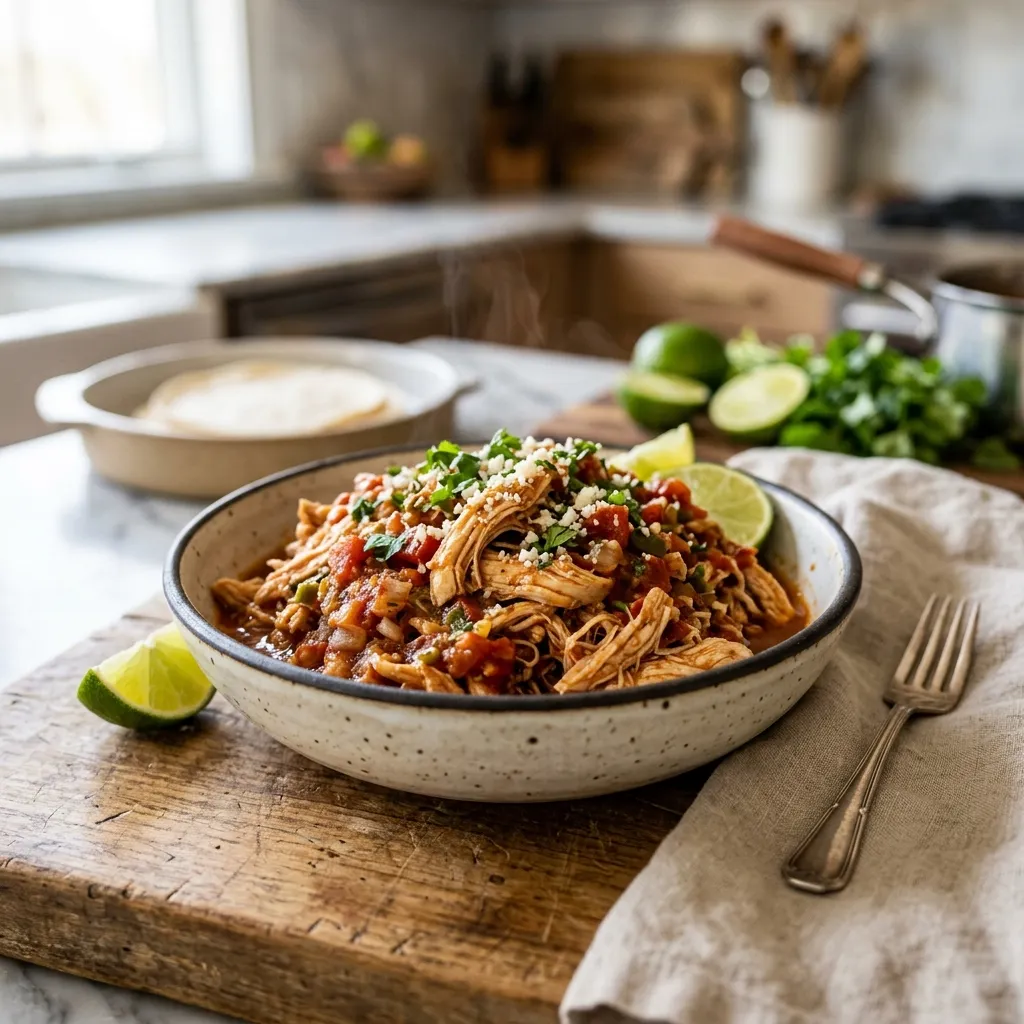 "Set and Forget" Salsa Shredded Chicken