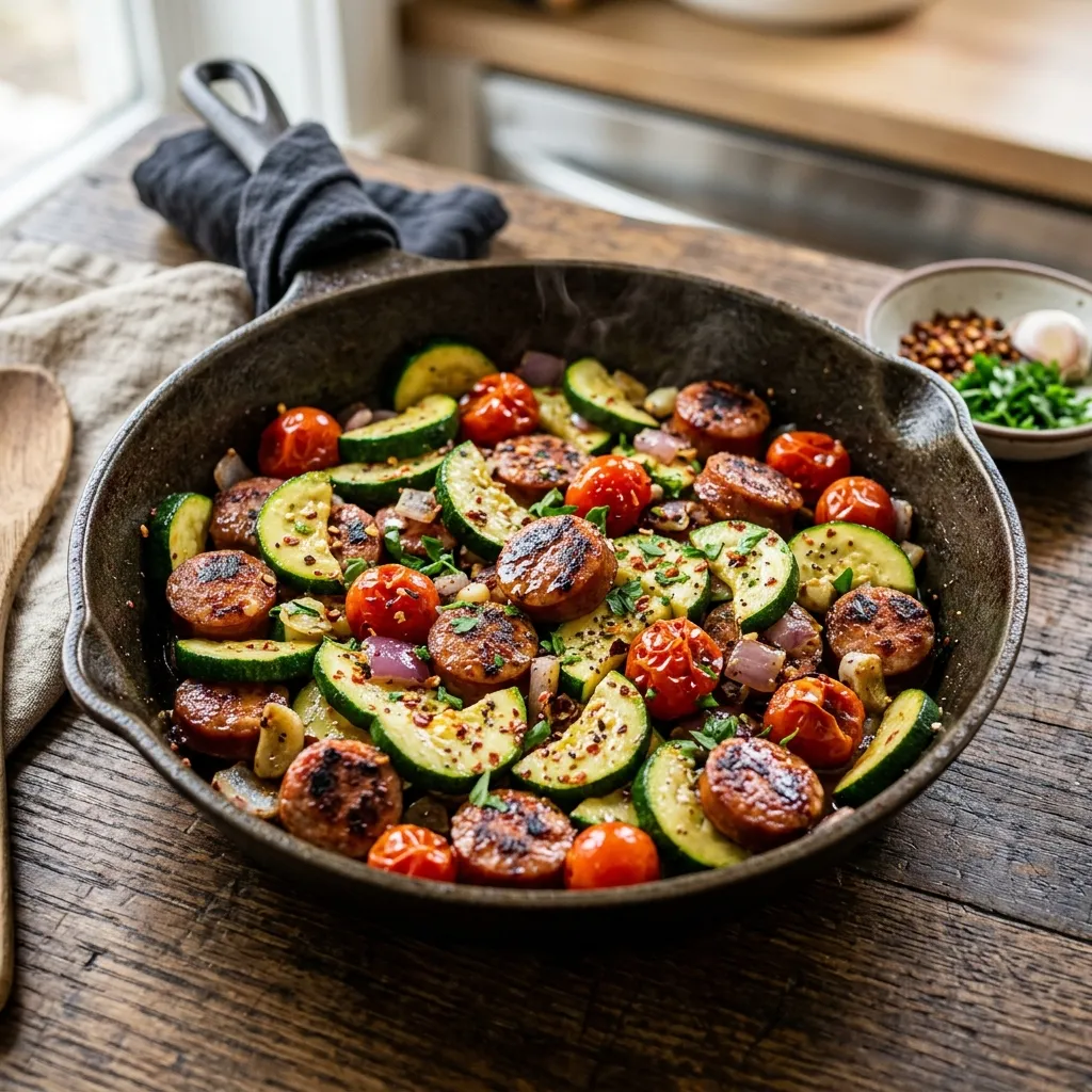 Spicy Sausage and Zucchini Skillet