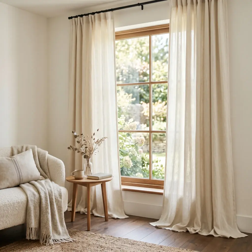 12. Frame the Windows with Linen Drapes