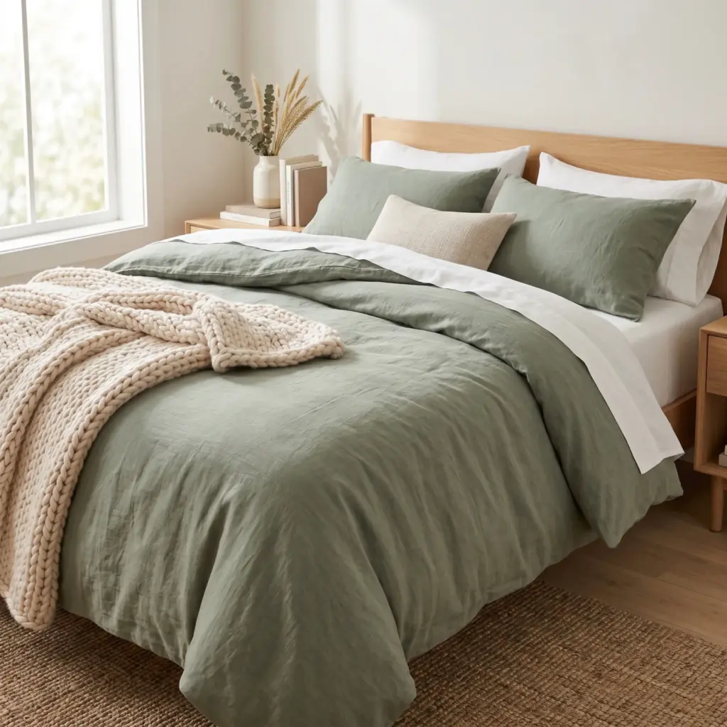 Breathable Sage Linen Bedding