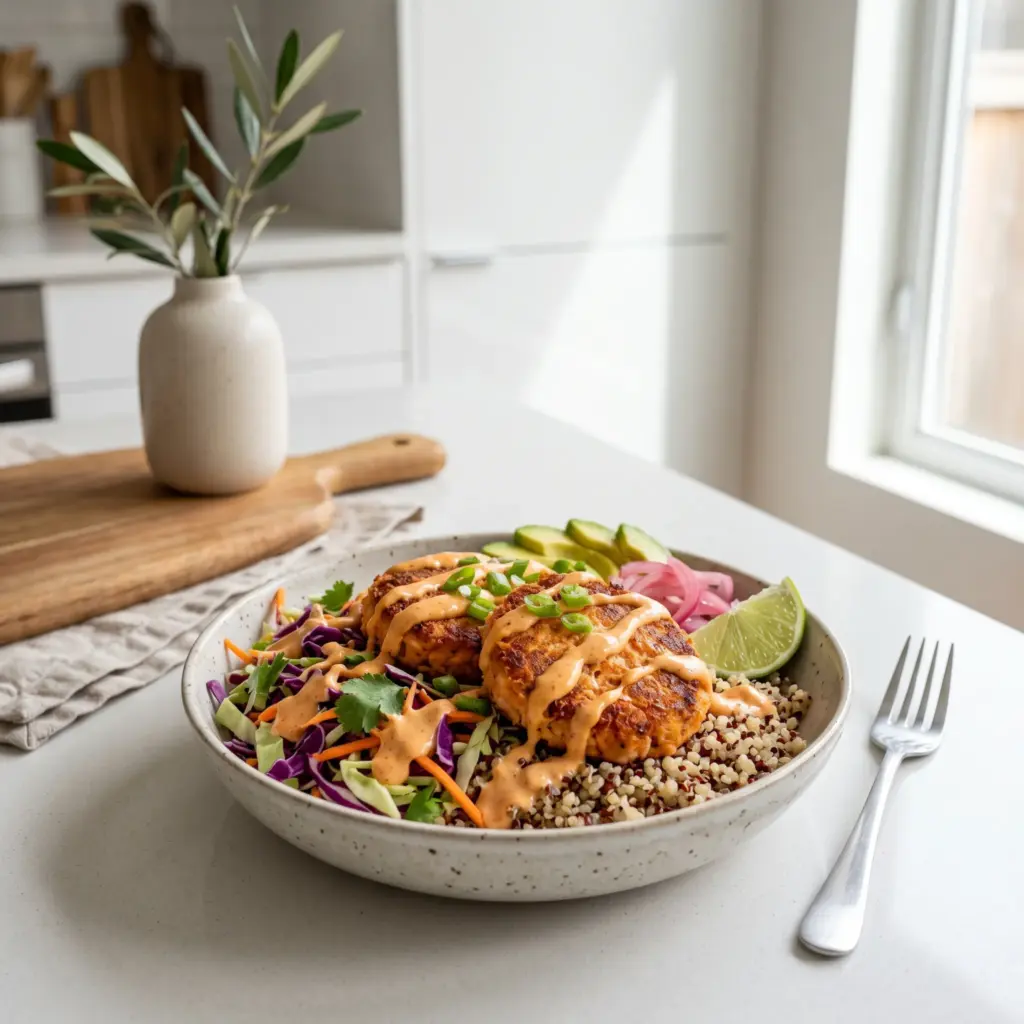 Crispy Air Fryer Salmon Burger Bowls