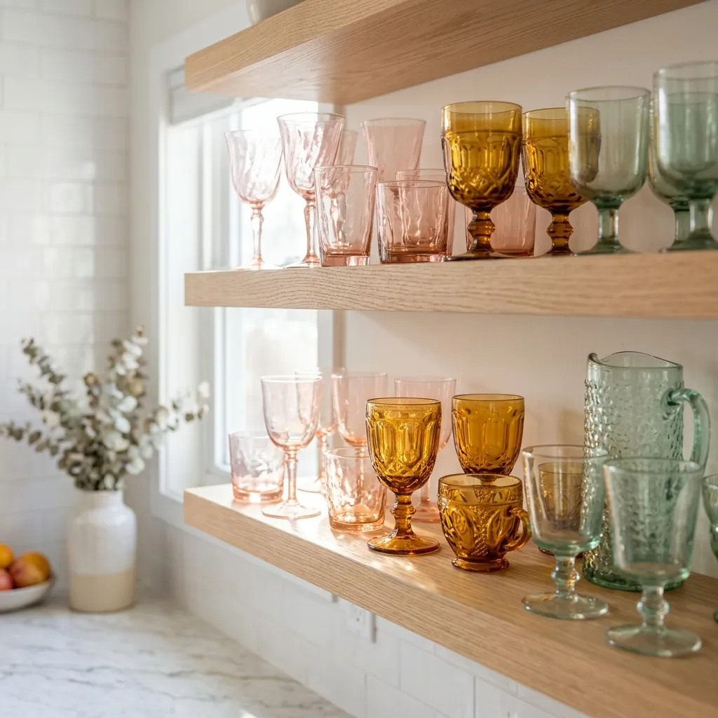 Display Colorful Vintage Glassware