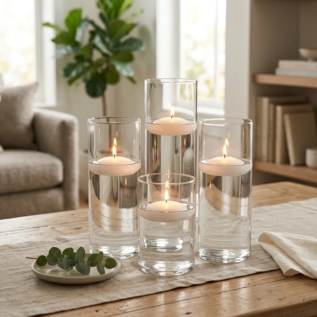 Floating Candles in Glass Cylinders