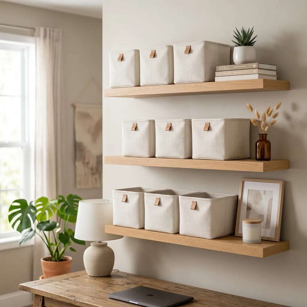 Floating Shelves with Aesthetic Bins
