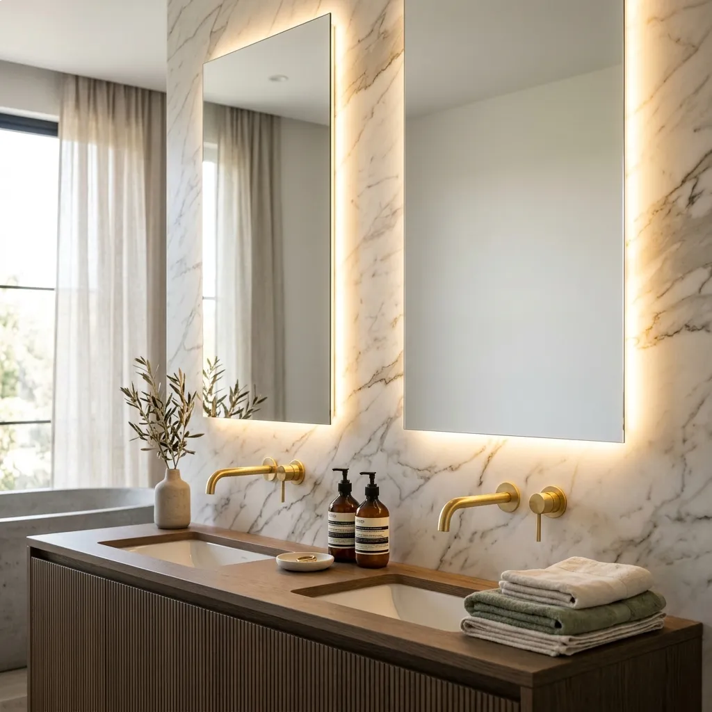 Frameless Mirrors with Warm Backlighting
