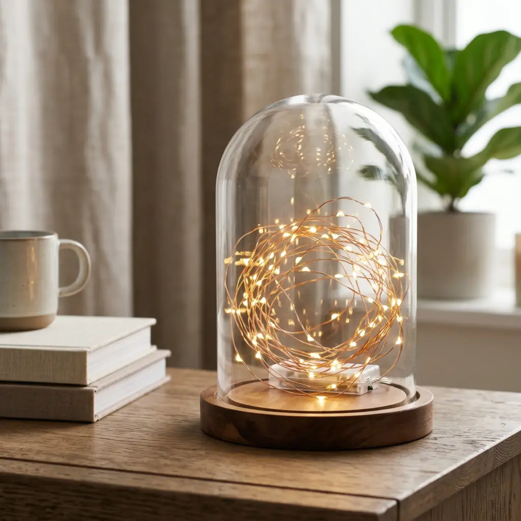 Glowing String Lights in Glass Cloches