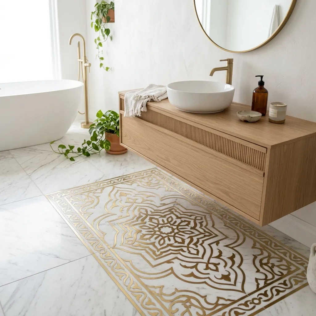 Gold Inlay Detailing in Marble Floor Tiles
