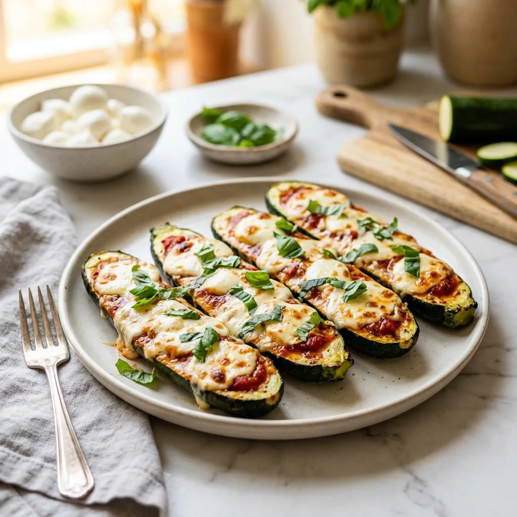 Ingredient Caprese Zucchini Boats