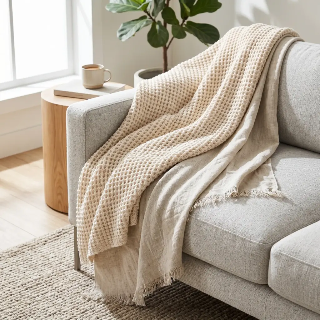 Layer Waffle Knit and Linen Blankets