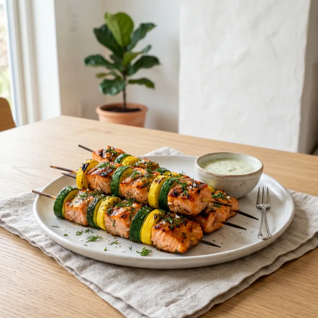 Lemon Herb Grilled Salmon Skewers