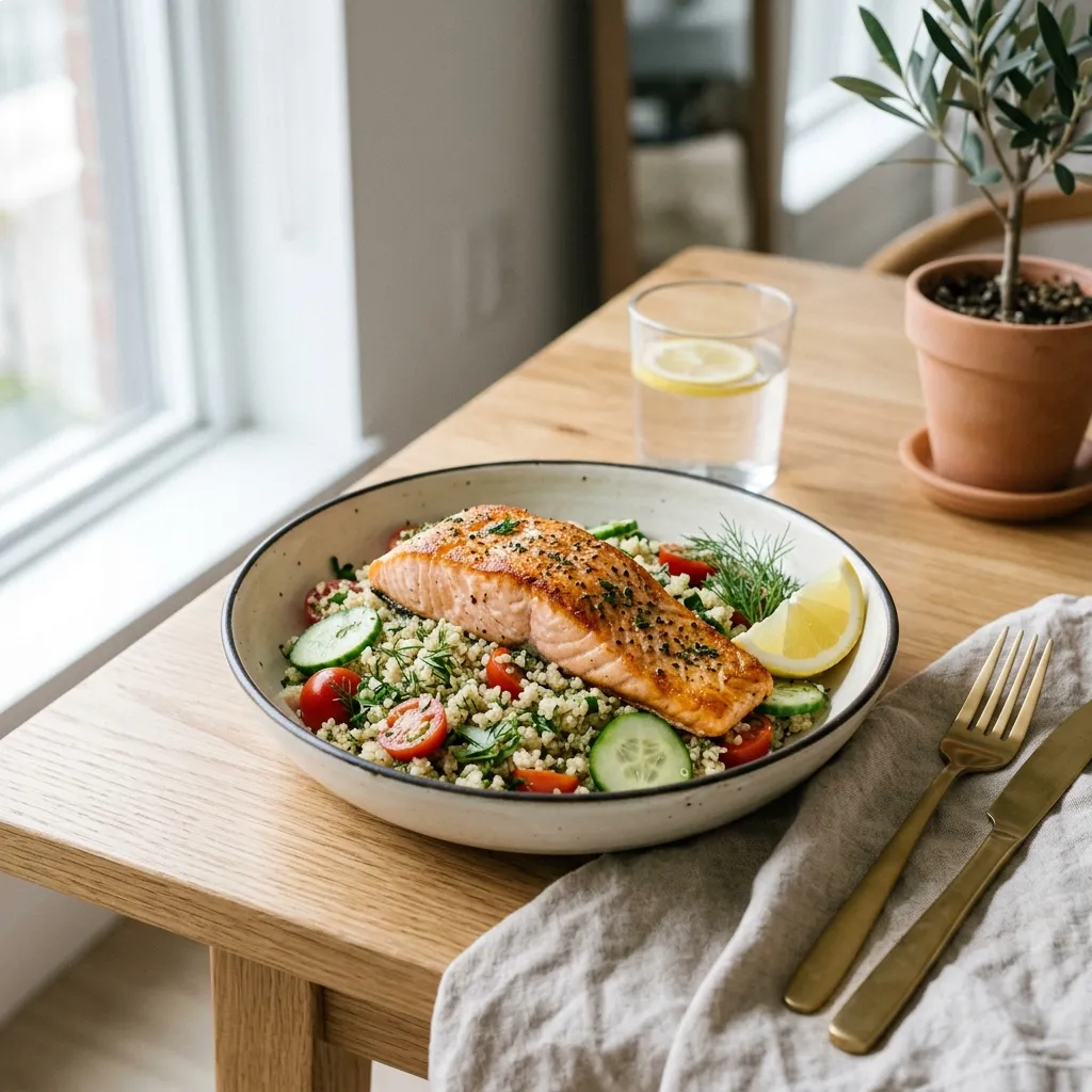 Lemon Herb Quinoa and Salmon Salad