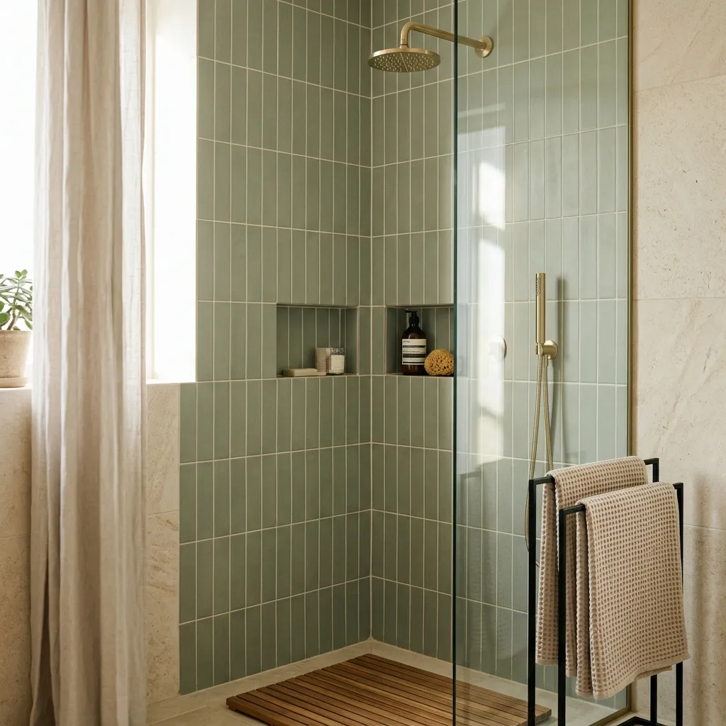 Matte Sage Subway Shower Tiles