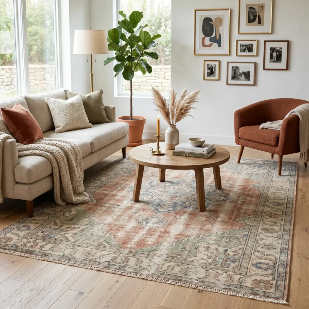 Opt for a Low-Contrast Vintage Rug