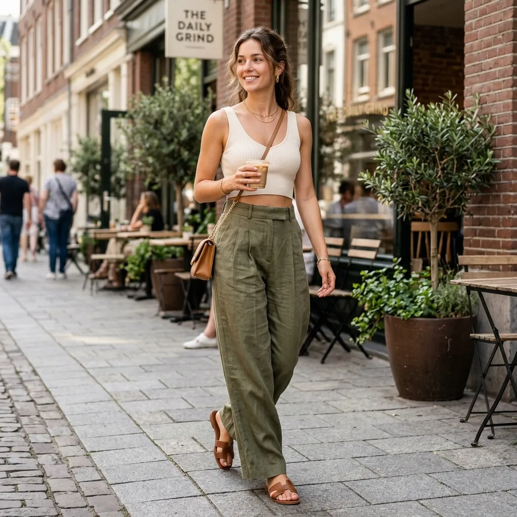 Pleated Trousers + Crop Top