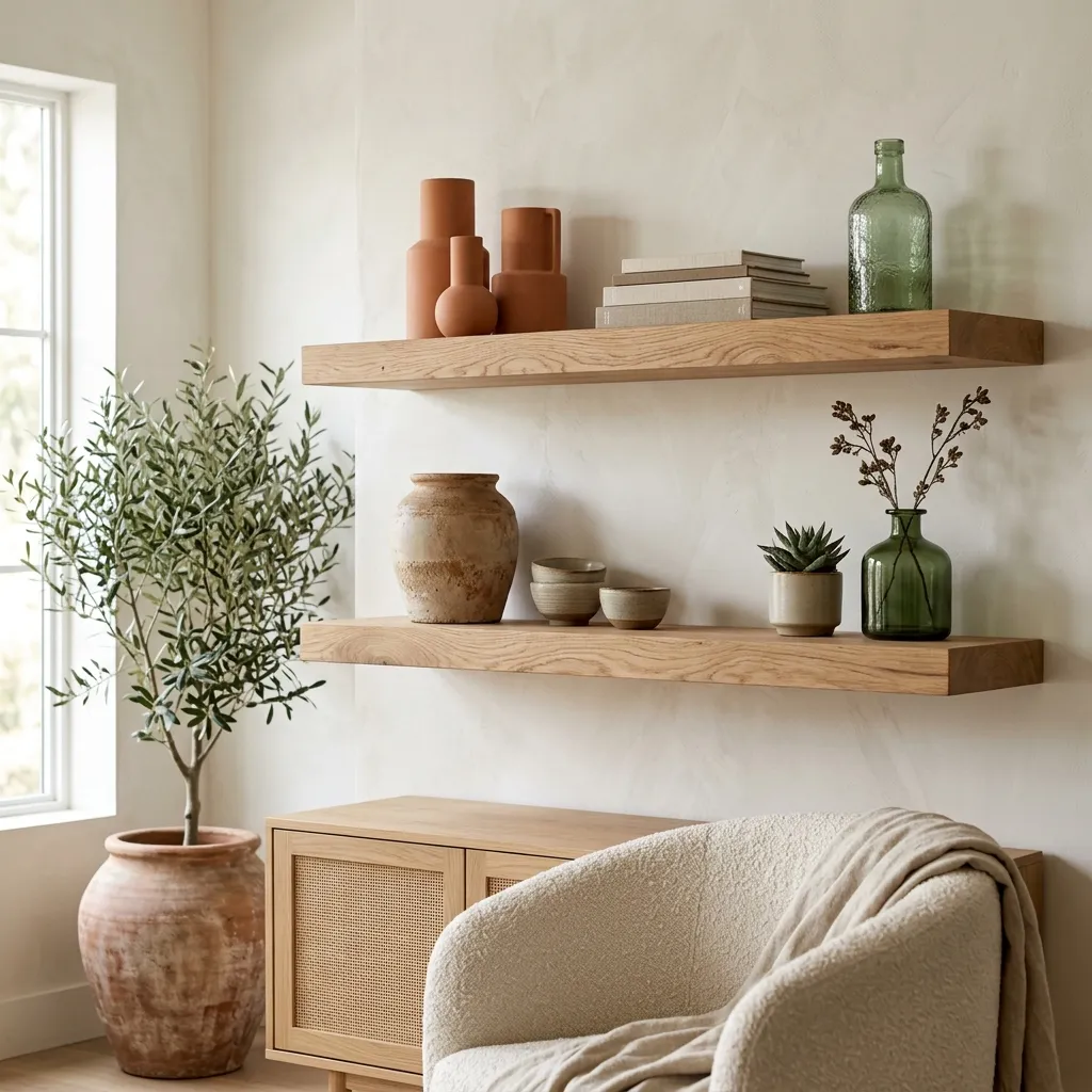 Raw Wood Floating Shelves