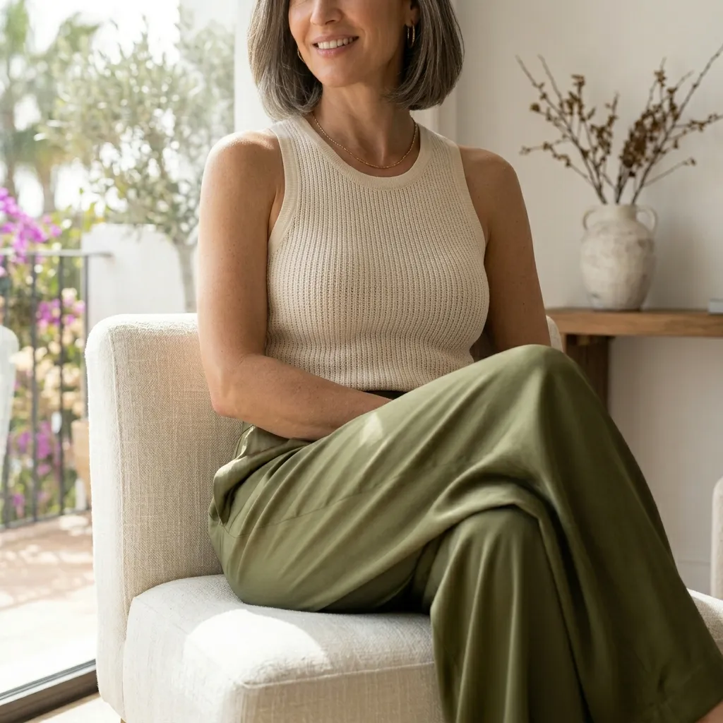 Soft Knit Tanks and Silk Trousers