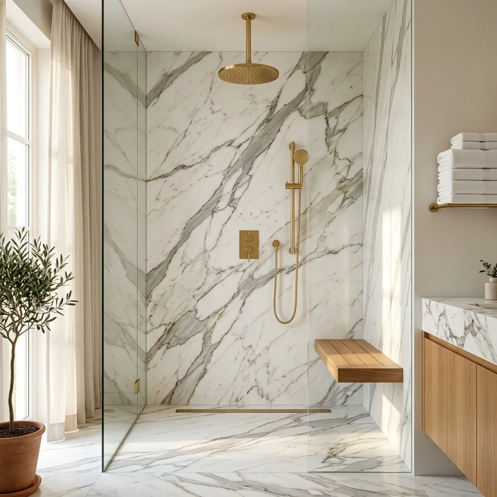 Statement Calacatta Marble Walk-In Shower