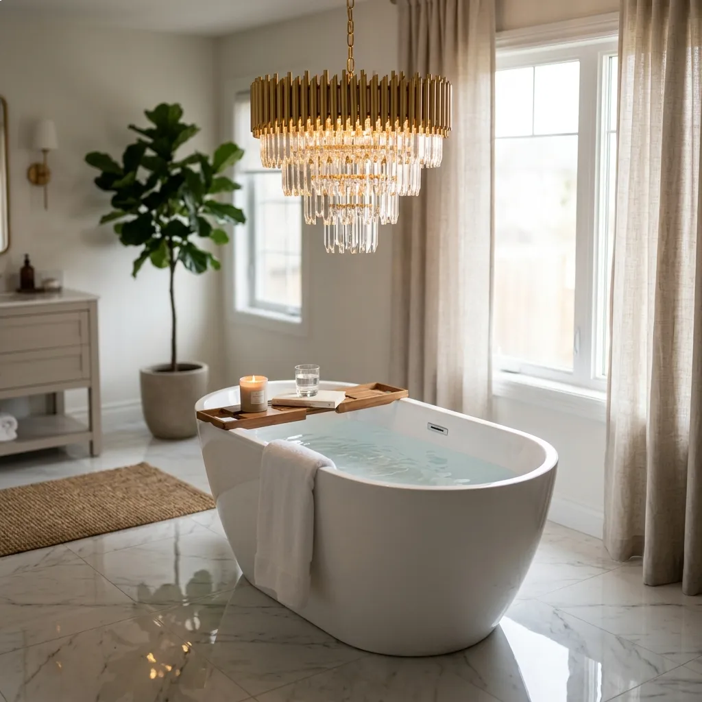 Statement Chandelier Above the Tub