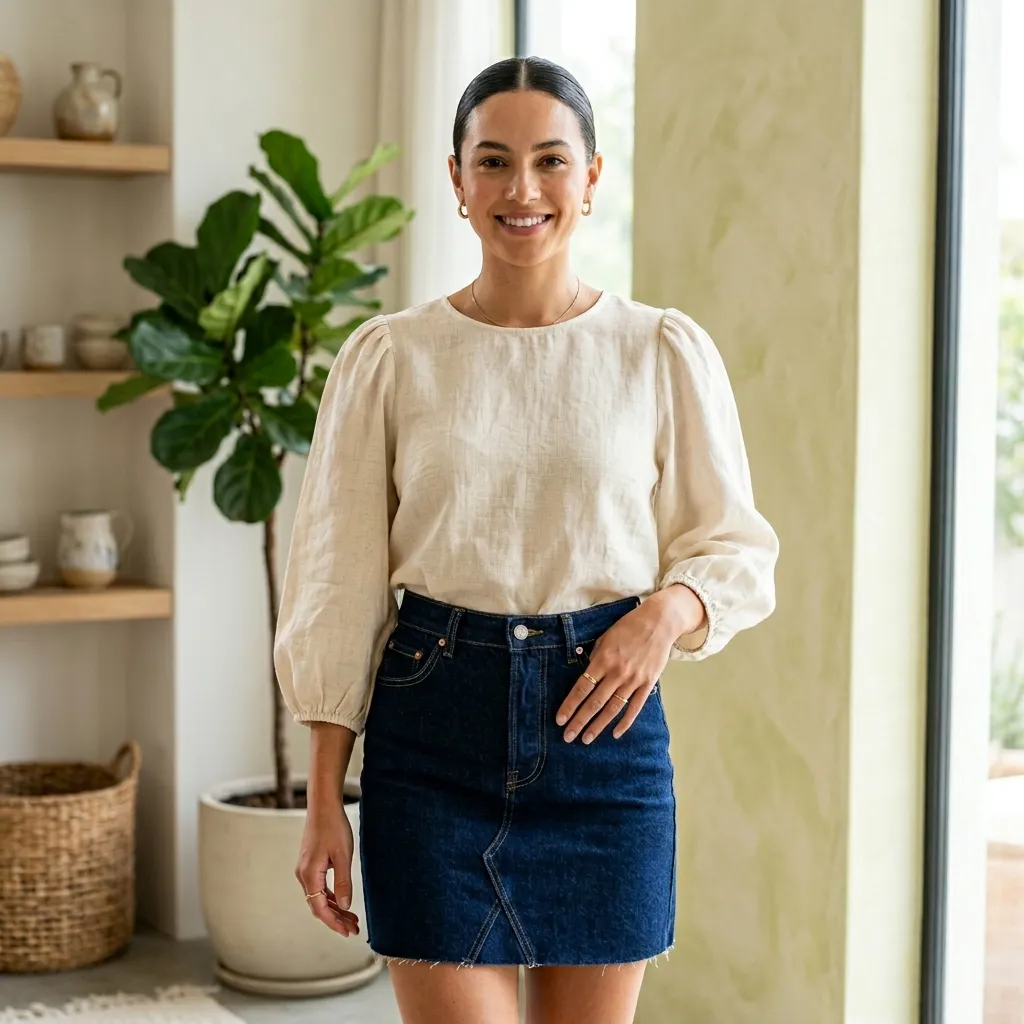 The Ramie Blouse and Denim Mini