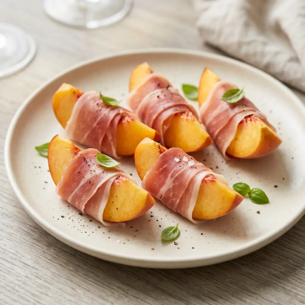 . Vibrant Peach & Prosciutto Ribbons