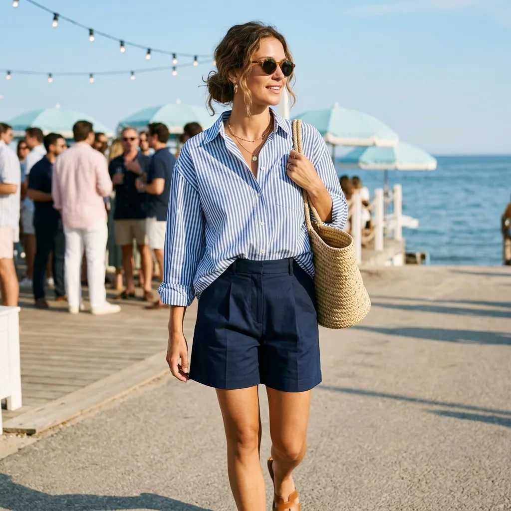 An Oversized Poplin Shirt and Tailored Shorts