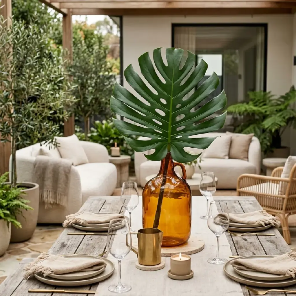 Architectural Monstera Leaves in Amber Glass
