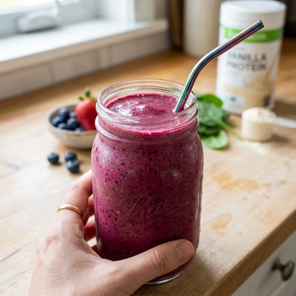 Blended Berry and Spinach Protein Smoothies