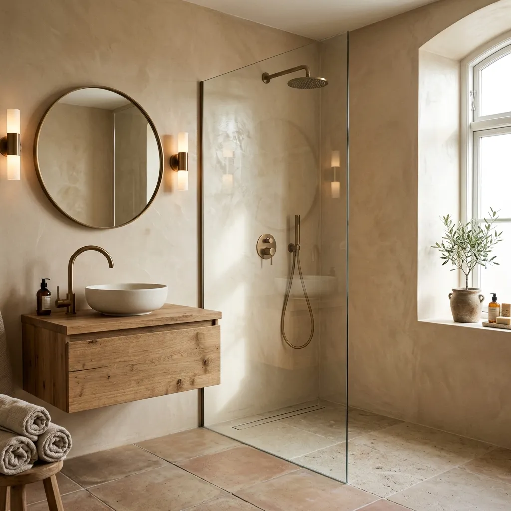 Brushed Bronze and Warm Plaster Walls