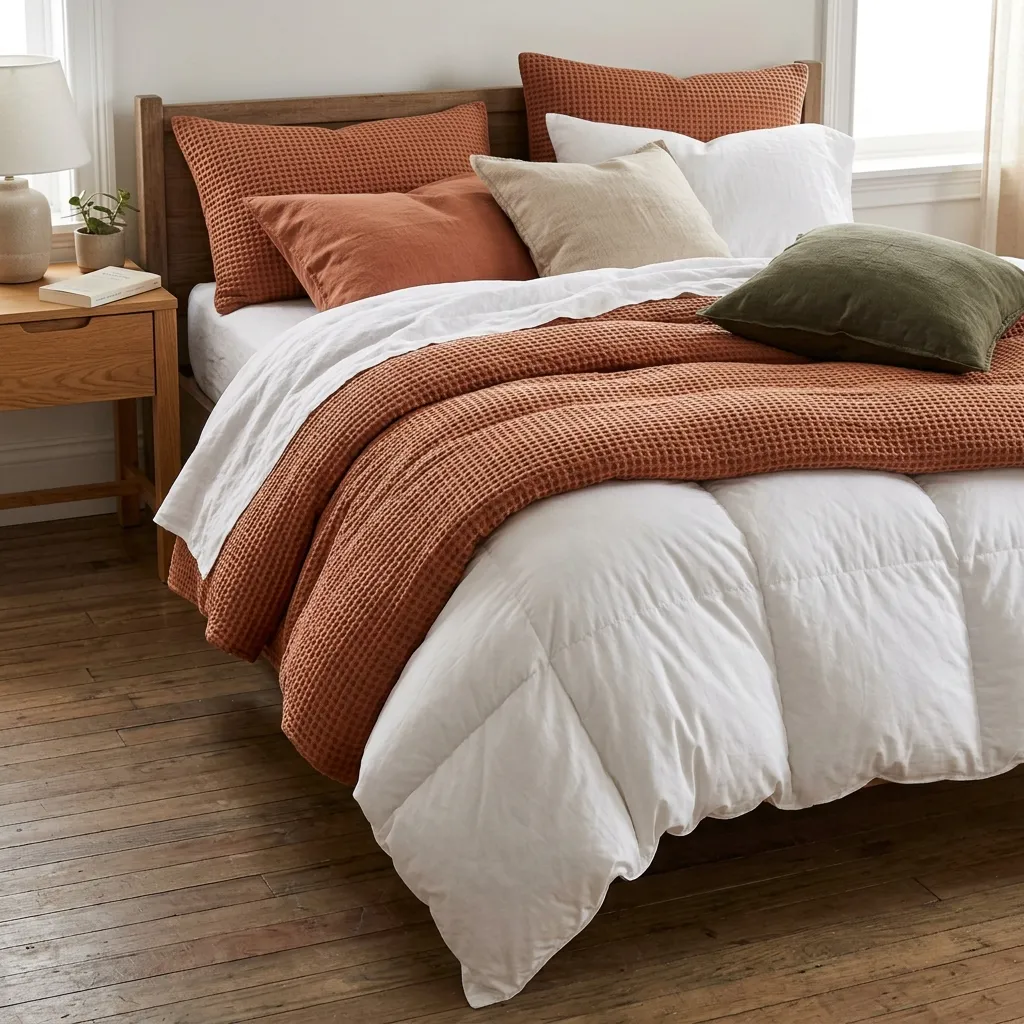 Cloud-Like Bedding Layered with Waffle Knits
