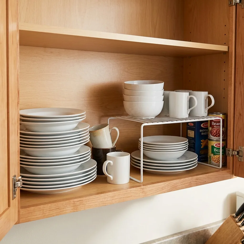 Double Cabinet Space With Shelf Risers