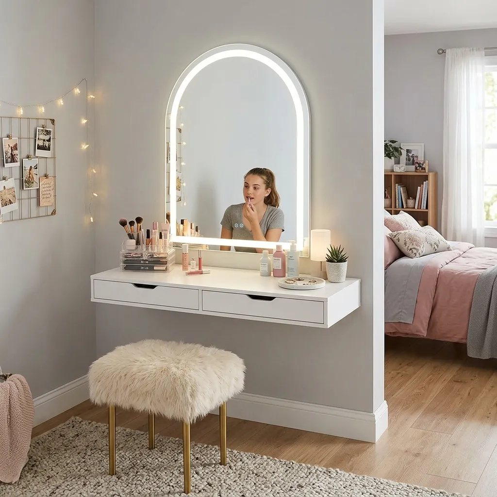 Elevated Vanity and LED Arch Mirrors