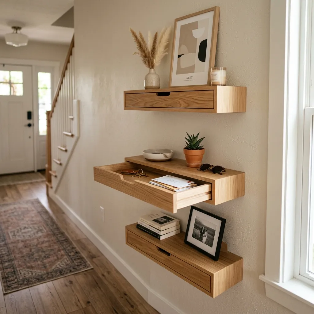Floating Wall Ledges with Drawer Inserts