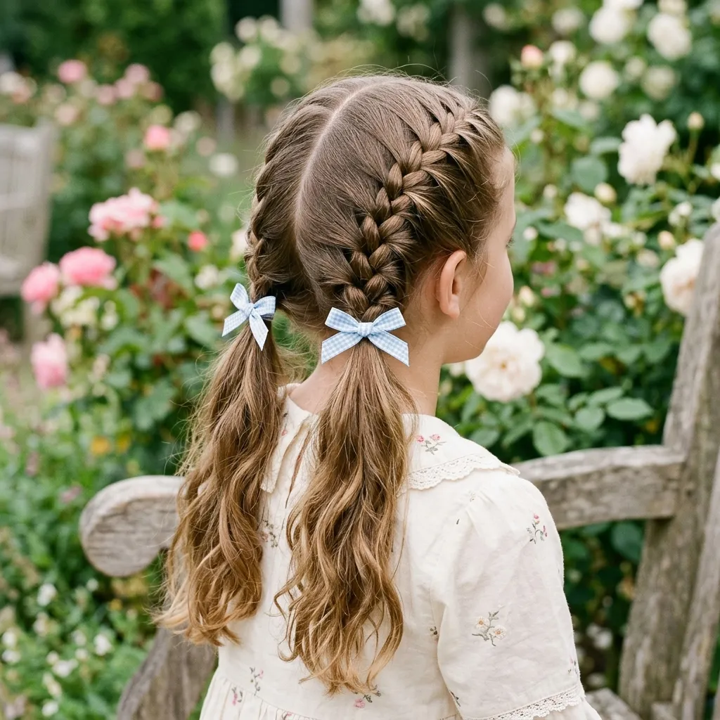 French Braid Pigtails with Bows